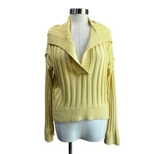 Hippie Rose Ribbed Sweater Size L Yellow Collared Preppy Knit Pullover